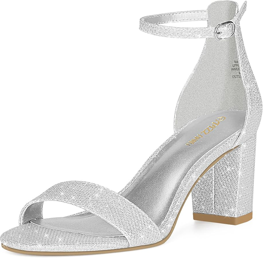 PIZZ ANNU Women's Open Toe Ankle Strap Low Block Chunky Heels Sandals Party Dress Pumps Shoes Str... | Amazon (US)