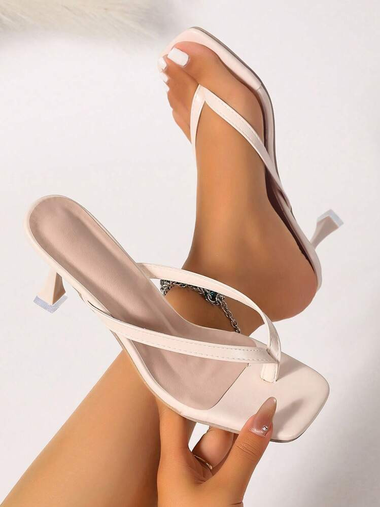 Women High Heel Sandals, Beige Summer Fashion Thong Slippers, Sexy Elegant Cat Heel Formal Party ... | SHEIN