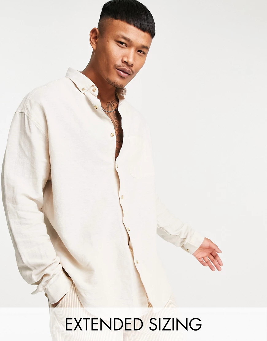 ASOS DESIGN 90s oversized linen shirt in ecru-Neutral | ASOS (Global)