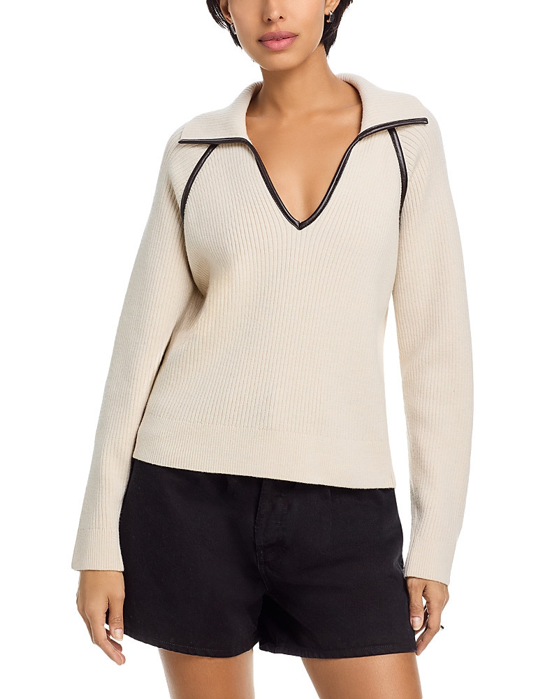 rag & bone Caterina Faux Leather Trim Polo Sweater | Bloomingdale's (US)