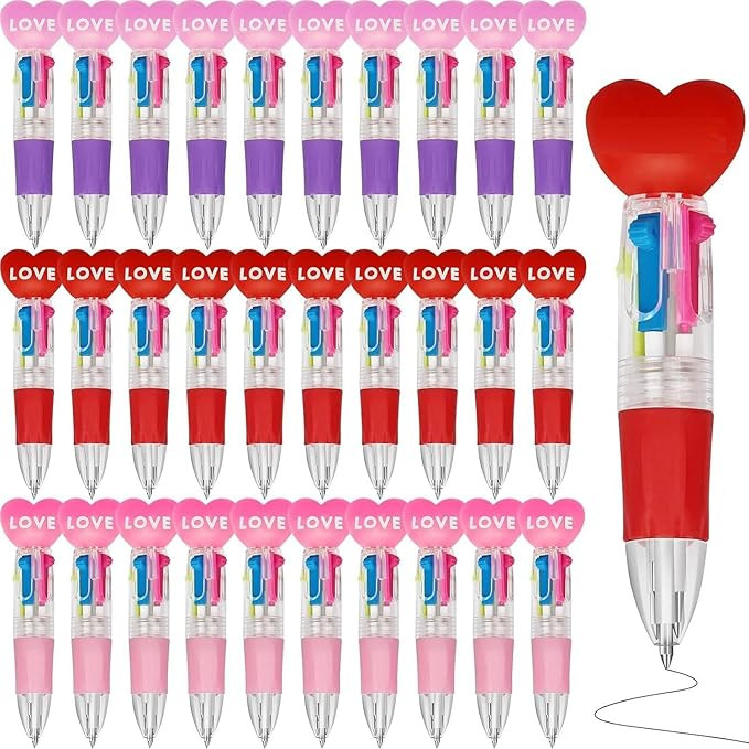 30 Pcs Mini Valentine Ballpoint Pen, 4 in 1 Retractable Multicolored Ink Ballpoint Pens Color Pen... | Amazon (US)
