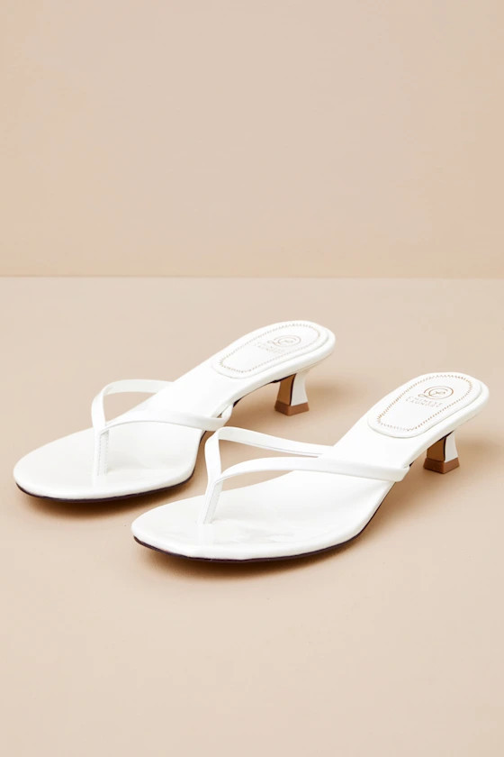 Brissa White Patent Kitten Heel Thong Sandals | Lulus