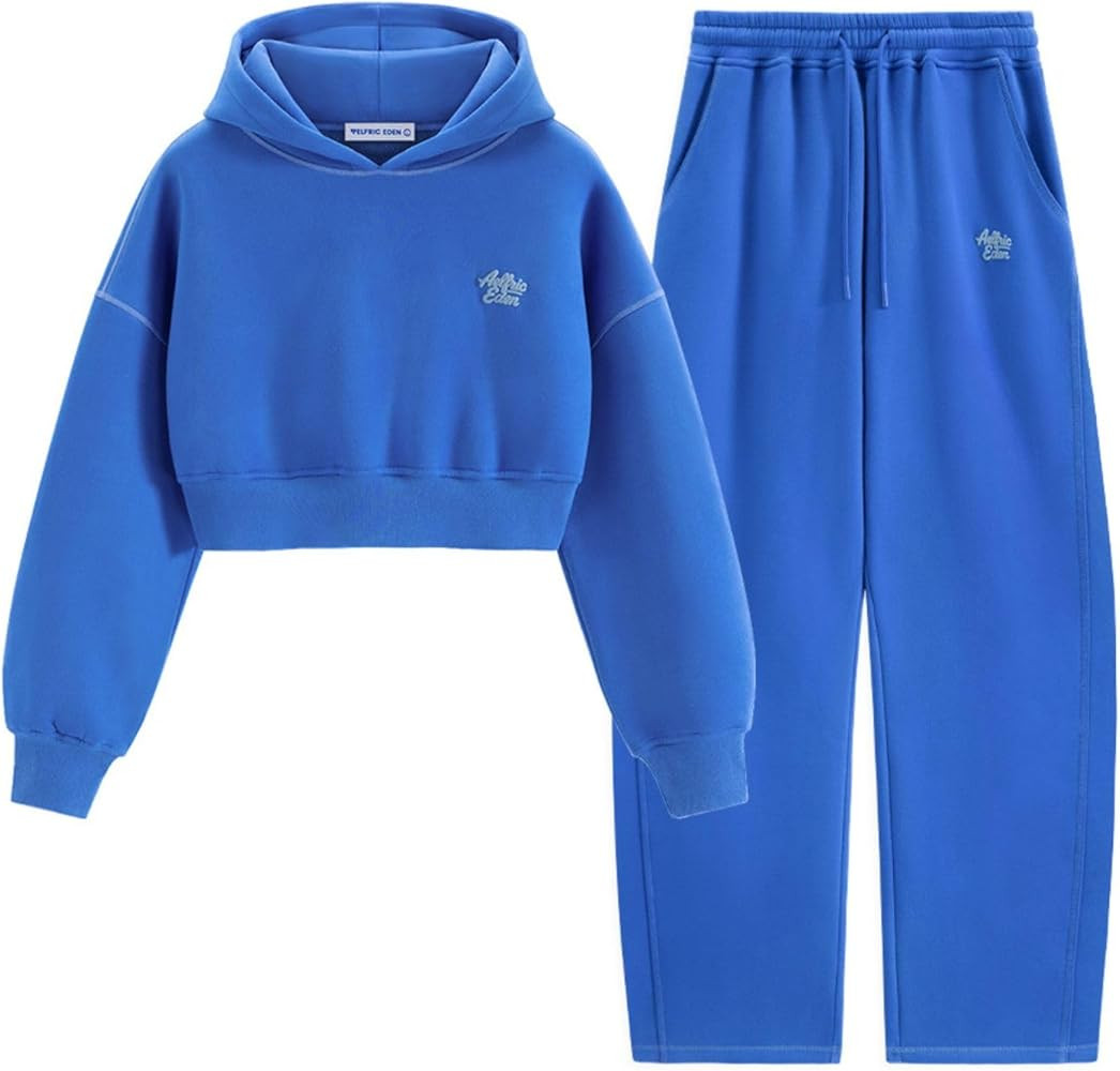 Aelfric Eden Baggy Sweatsuit Set for Womens Fleece 2 Piece Outfits Tracksuit Matching Crop Top Ho... | Amazon (US)