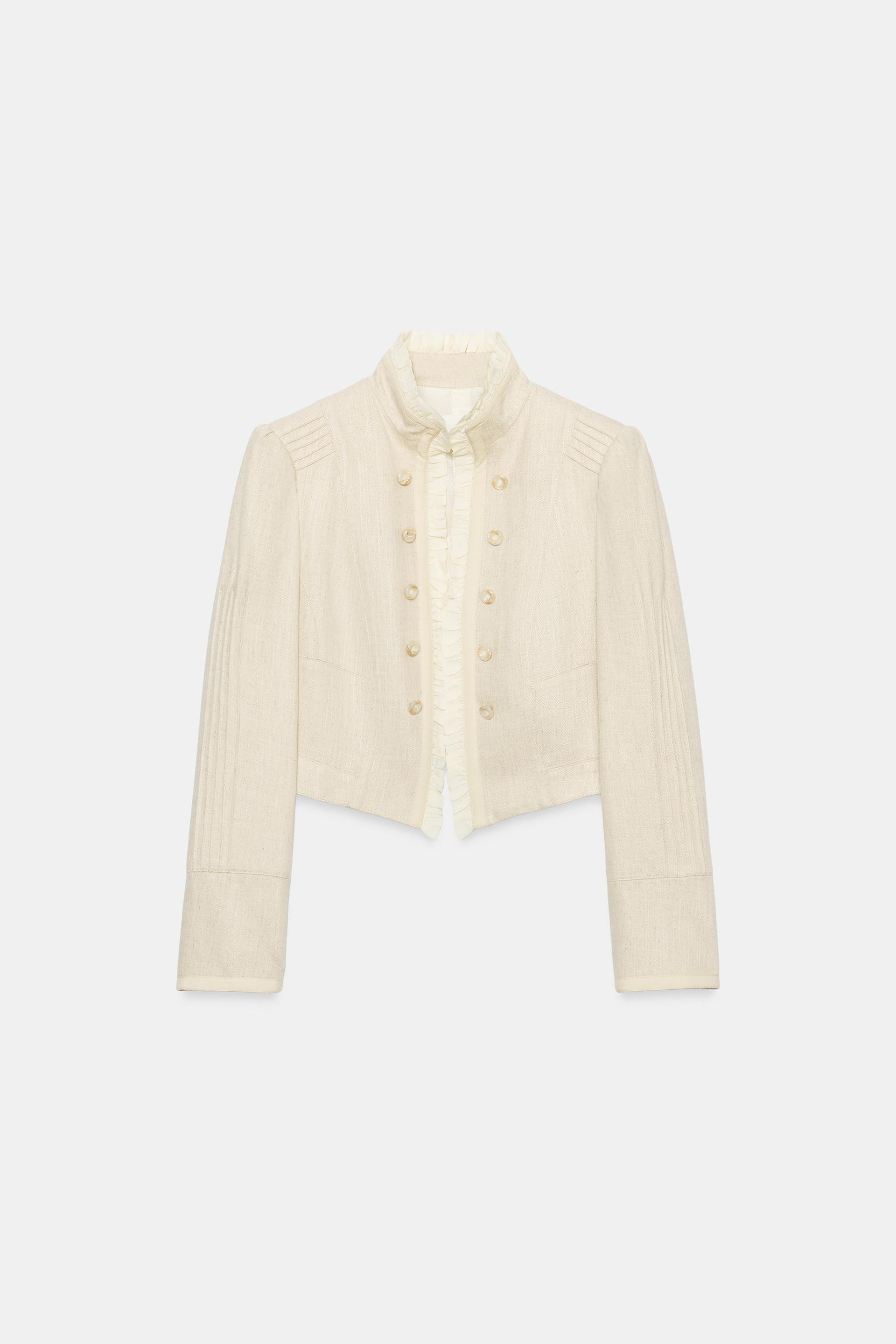 Zara - Short Ruffled Blazer - Light Beige - M - Woman | Zara US
