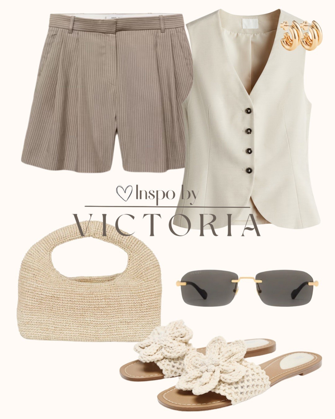 Sculpted waistcoat in shades of earth styled with striped shorts, Zara slides |3632/510/719|, raffia handle bag, Gucci sunglasses, and gold hoops

#earttones #summerootd #raffiabag

#LTKItBag #LTKShoeCrush #LTKSummerEdit