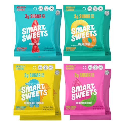 SmartSweets Variety Pack, 1.8oz (Pack of 8), Candy With Low Sugar & Calorie, Healthy Snacks For Kids & Adults - Sweet Fish, Sourmelon Bites, Peach Rings, Sour Blast Buddies | Amazon (US)