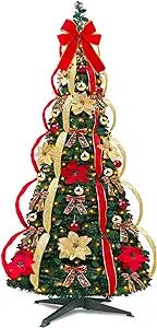 6 Ft Prelit Full Christmas Tree Decor Pop up Xmas Tree 200 Warm Lights,24 Ornaments,Red&Gold Ribb... | Amazon (US)