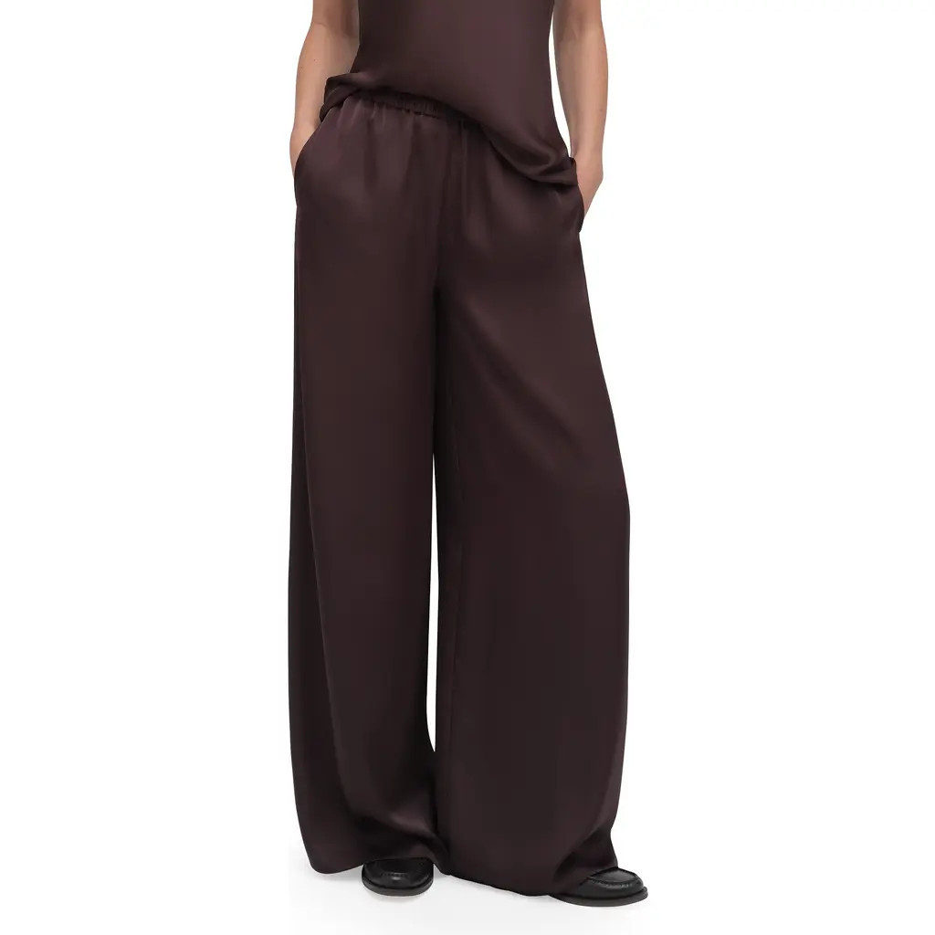 Favorite Daughter The Effortless Satin Wide Leg Pants in Espresso at Nordstrom, Size Small | Nordstrom