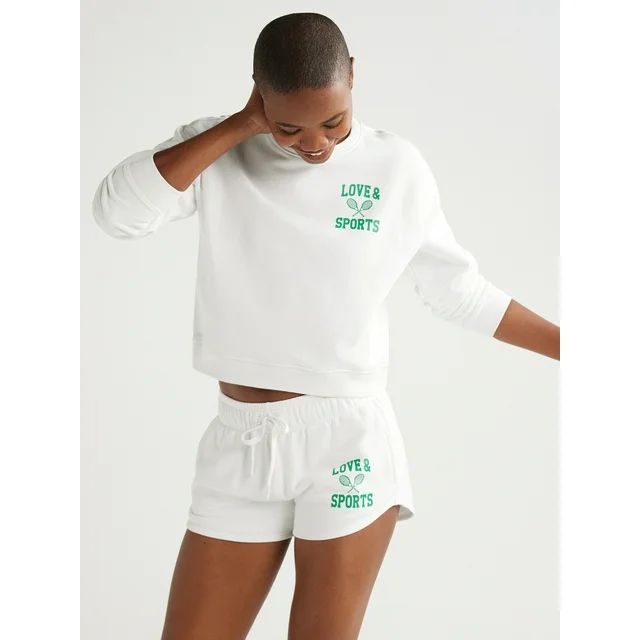 Love & Sports Women's French Terry Cropped Graphic Sweatshirt, XS-XXXL | Walmart (US)