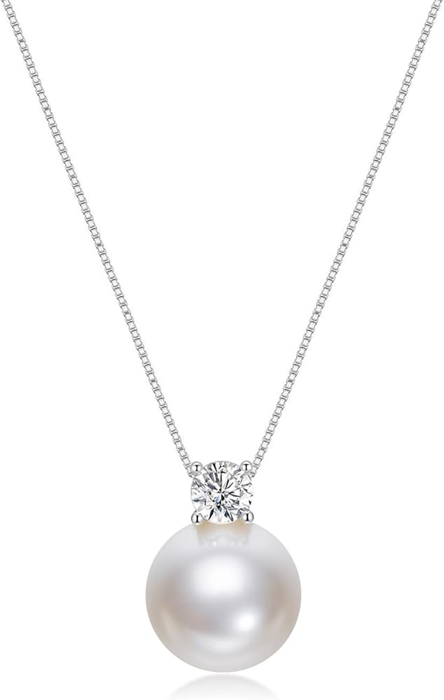 Mameloly Pearl Necklaces for Women Dainty 925 Sterling Silver Cubic Zirconia CZ 10MM Single Simul... | Amazon (US)