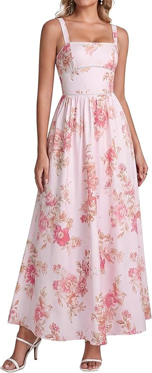 URYIAO Floral Corset Maxi Long Dress Lace Up Flowy A Line Sundress Wedding Guest Tea Party Dresse... | Amazon (US)