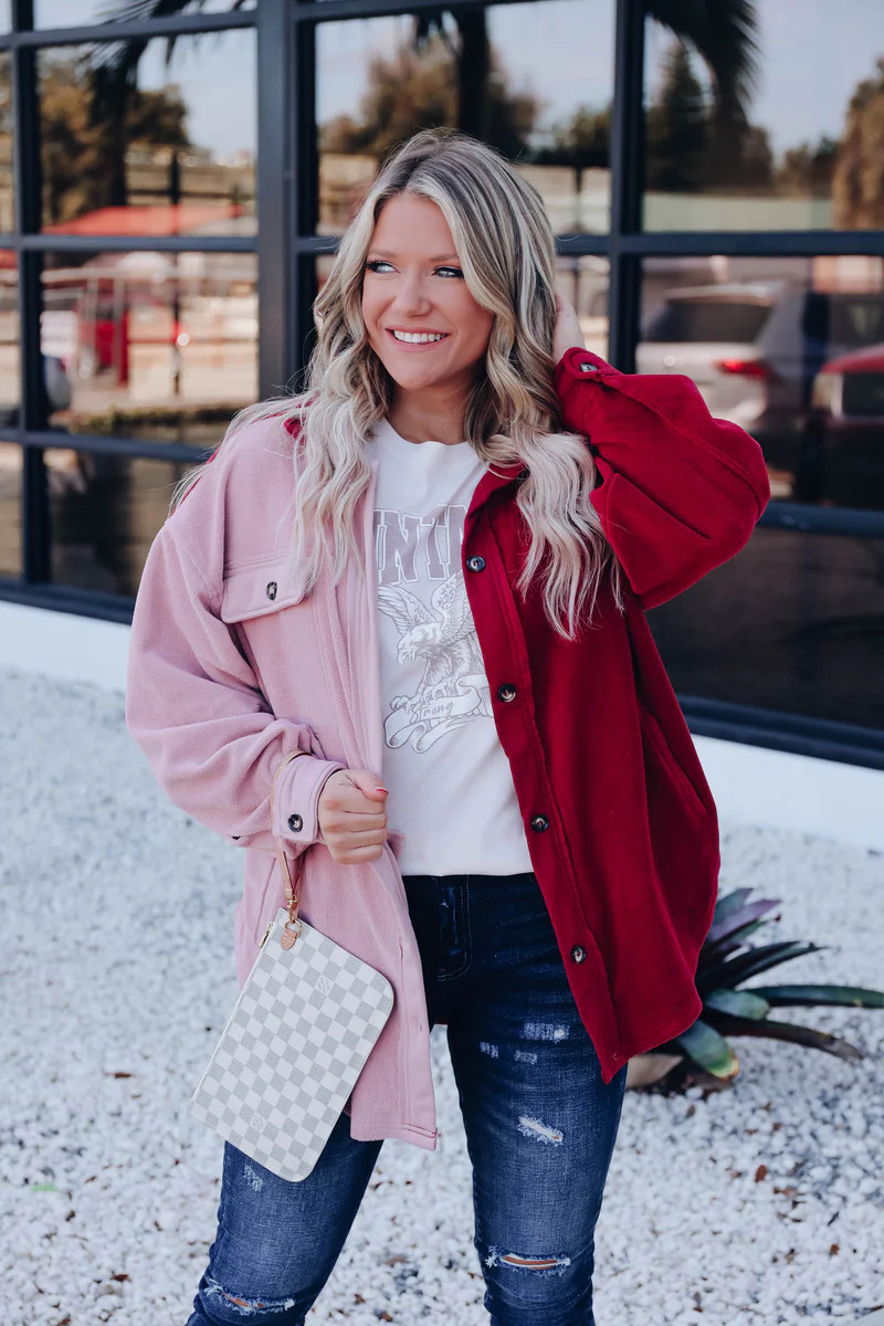 Hayden Color Block Shacket - Burgundy/Mauve | Whiskey Darling Boutique