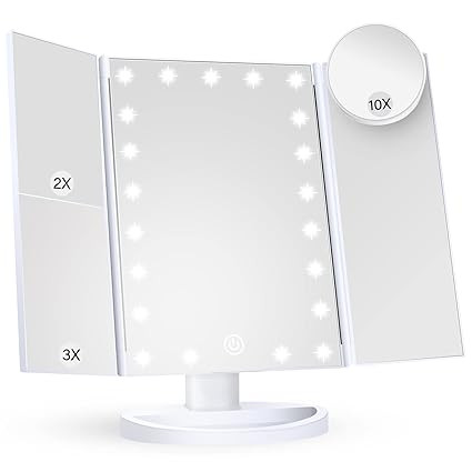 HUONUL Makeup Mirror Vanity Mirror with Lights, 2X, 3X, 10X Magnification, Touch Control, Trifold... | Amazon (US)