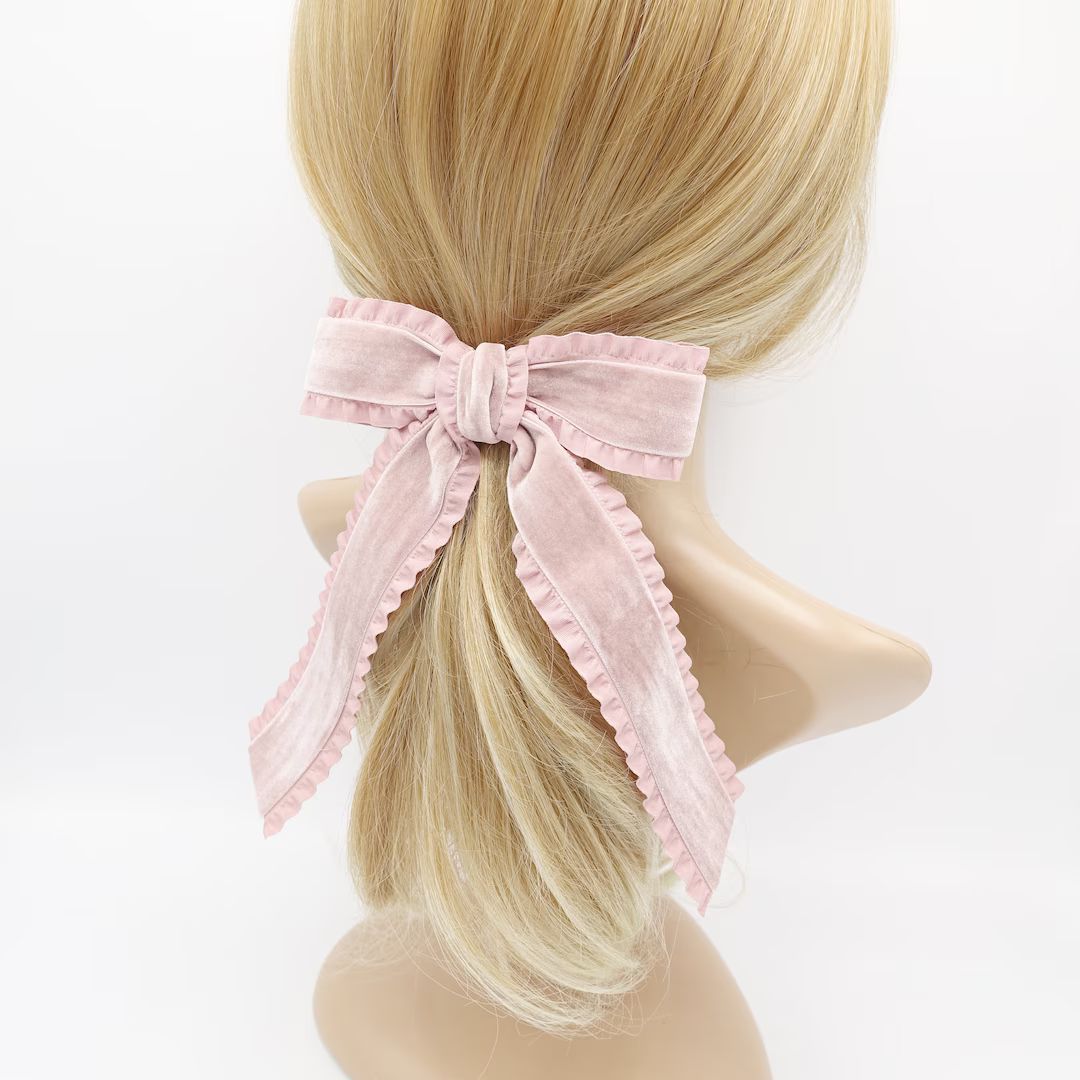 Basic Velvet Frill Hair Bow Cute Hair Accessory for Women - Etsy | Etsy (US)