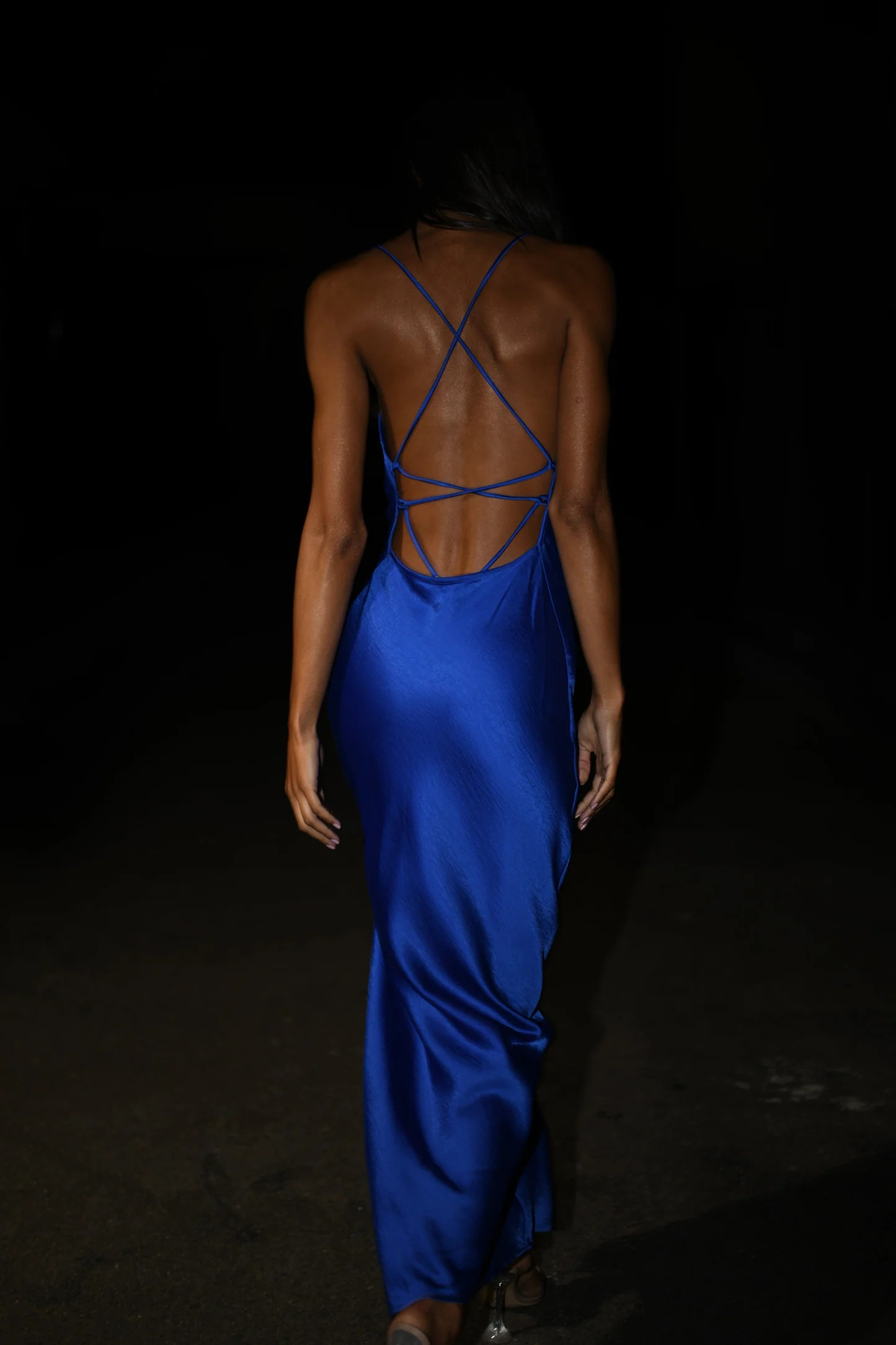 Straight Neck Slip Maxi Dress - Cobalt Blue | MESHKI US