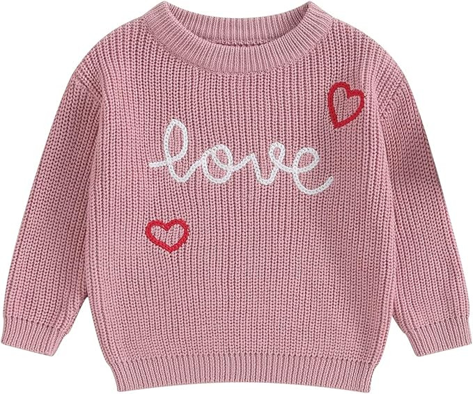 Baby Girl Valentines Outfit Love Heart Sweet Long Sleeve Sweater Tshirt Crewneck Tops Fall Winter... | Amazon (US)