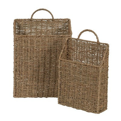 Household Essentials Rectangular Wicker Hanging Baskets Set of 2 Small and Large: Seagrass Decorative Storage, Brown, Rectangle | Target