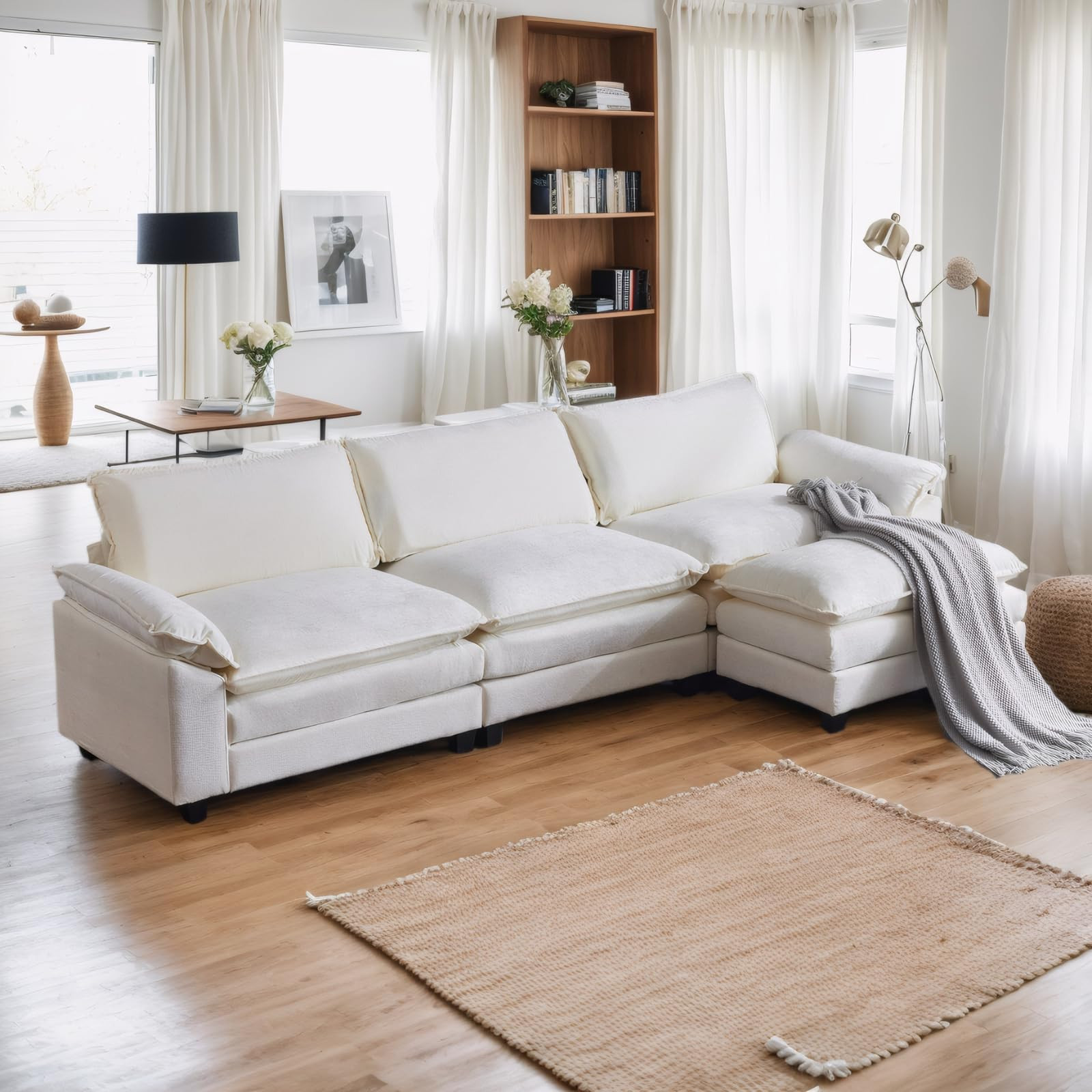 Karl home Sectional Sofa Modular Deep Seat Sofa Couch with Ottoman, Chenille Sofa Sleeper Comfy U... | Amazon (US)