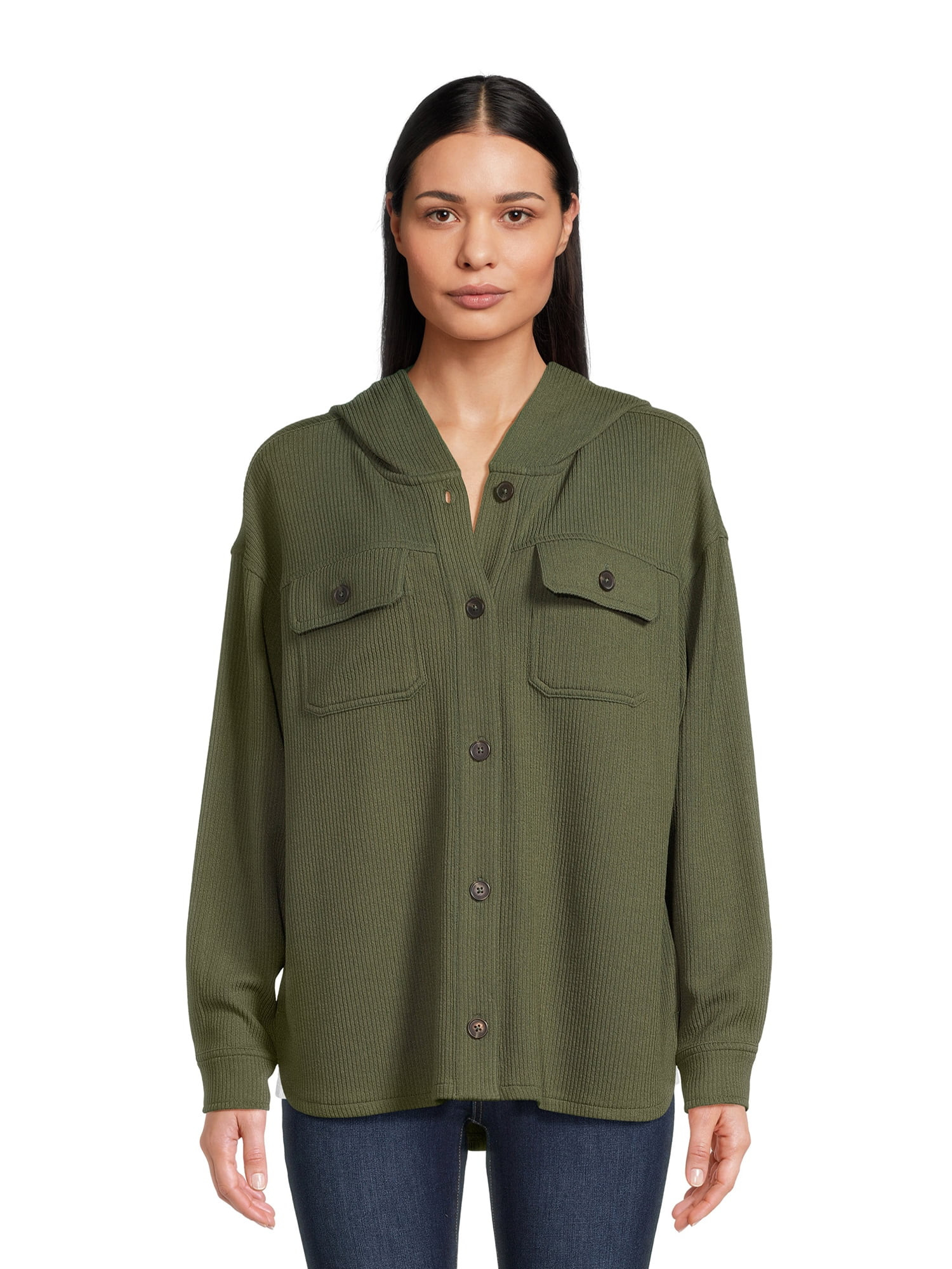 Time and Tru Women's Hooded Corduroy Shacket, XS-XXXL | Walmart (US)