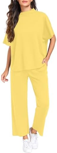 PrinStory Womens 2 Piece Lounge Sets Casual Outfits Pullover Top and Wide Leg Pants Matching Sets... | Amazon (US)