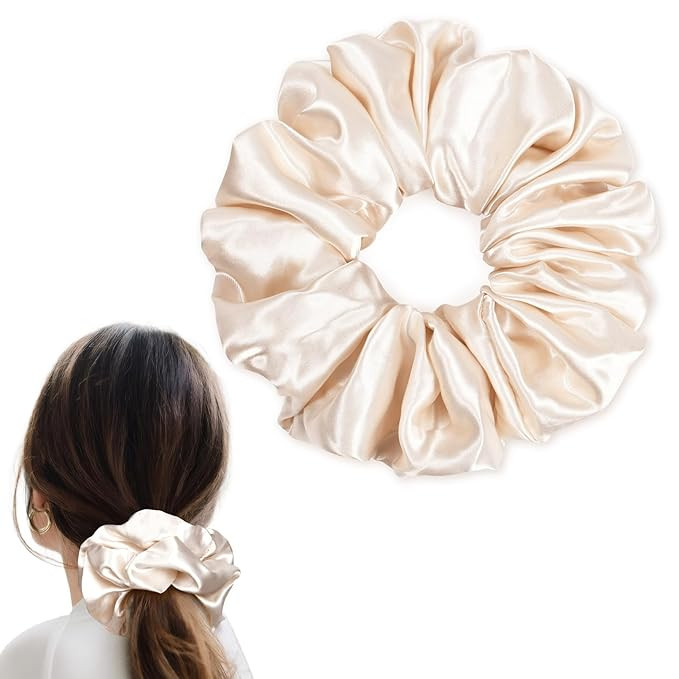 CEELGON Beige Big Satin Scrunchie6.5 Inches Jumbo Scrunchies Silky Hair Ties Oversized Ponytail H... | Amazon (US)