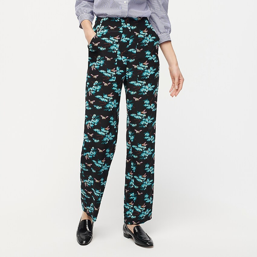 Silk straight-leg pant in botanical bees print | J. Crew US