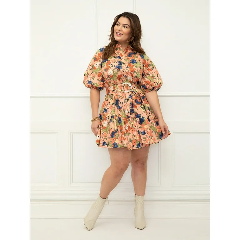 ELOQUII Elements Women's Plus Size Button Down Dress with Flounce | Walmart (US)
