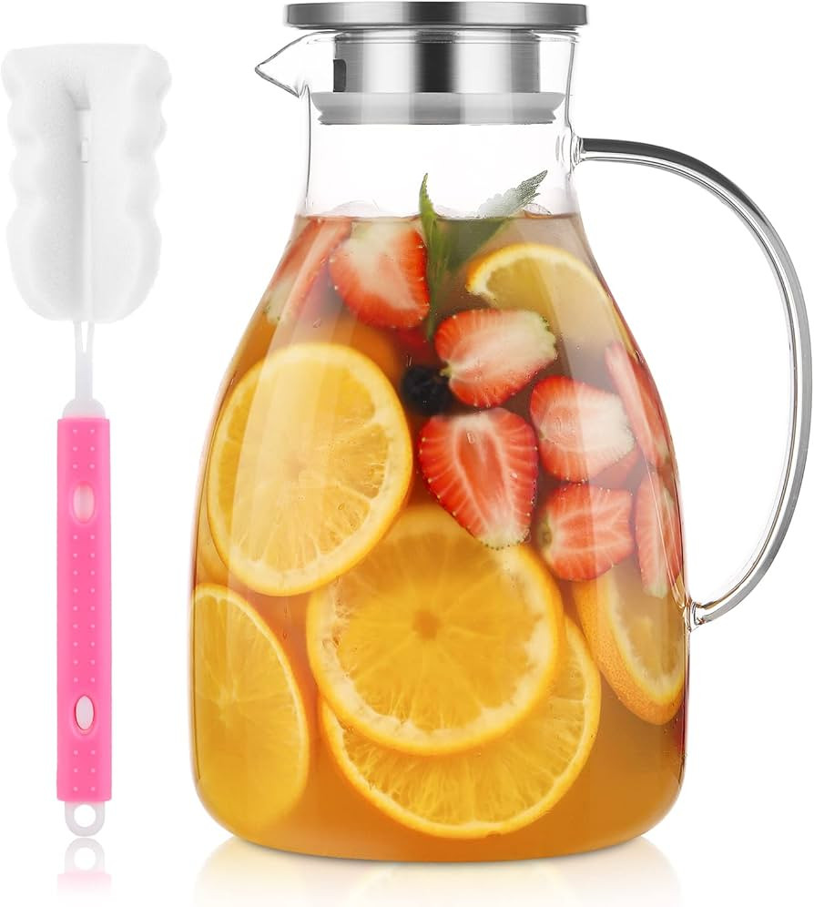 Glass Pitcher - 85oz/2500ml Glass Pitcher with Lid, Iced Tea Pitcher for Fridge, Easy Clean Heat ... | Amazon (US)