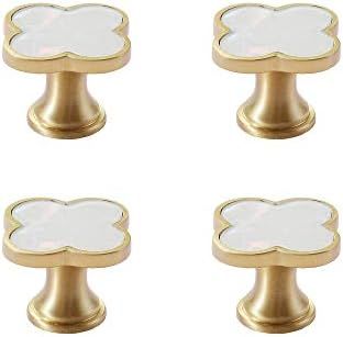 RZDEAL 1.3" Solid Brass Clover Knobs Bathroom Cabinet Knobs Mother of Pearl Decorated Kitchen Han... | Amazon (US)