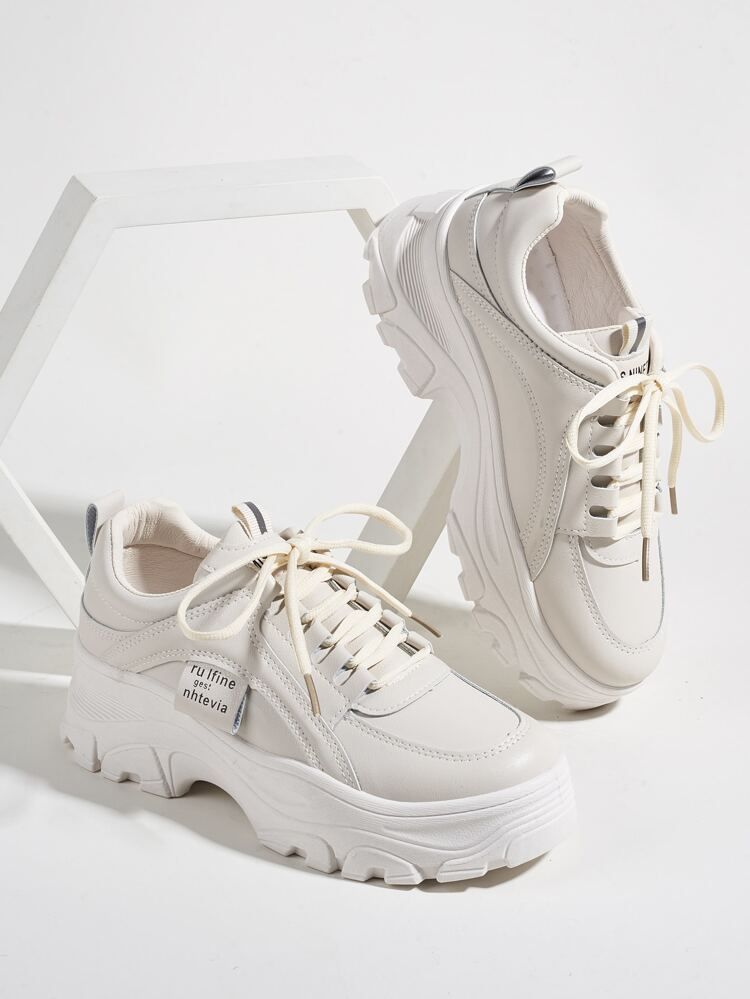 Stitch Detail Lace-up Front Chunky Sneakers | SHEIN