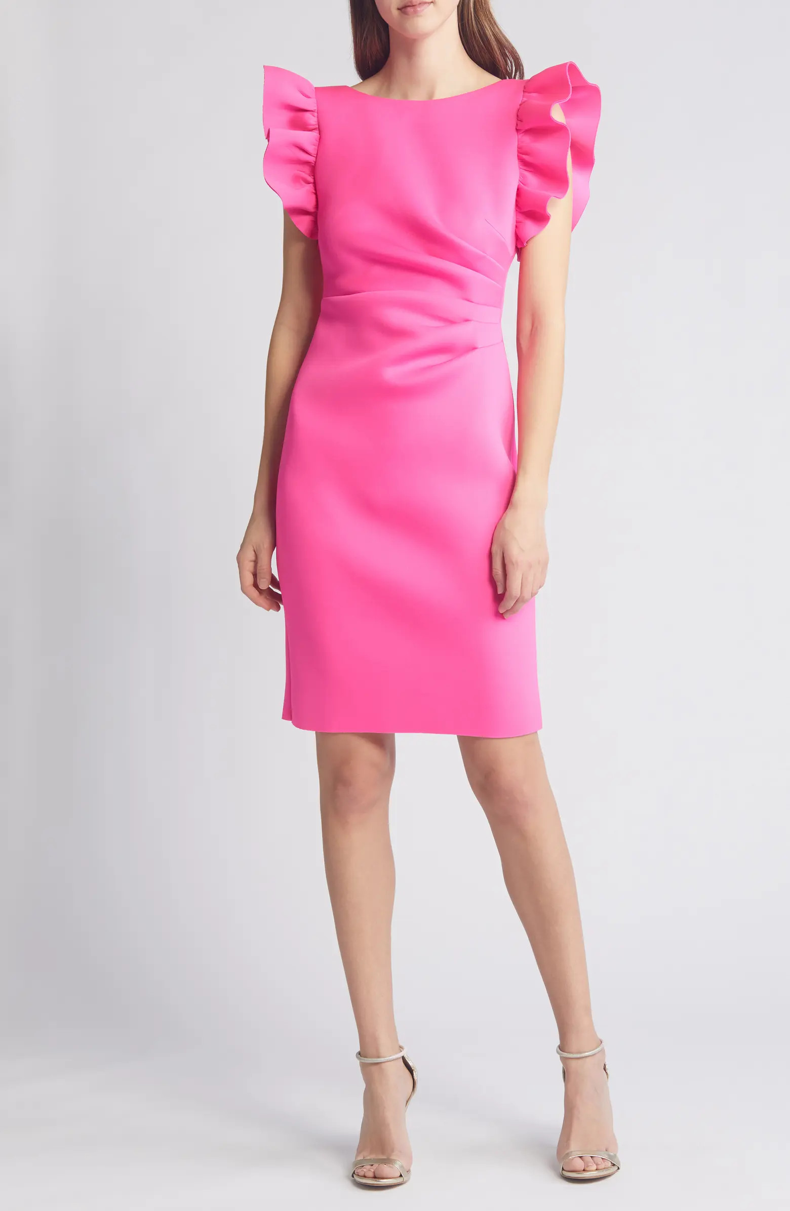Ruffle Sleeve Satin Cocktail Sheath Dress | Nordstrom