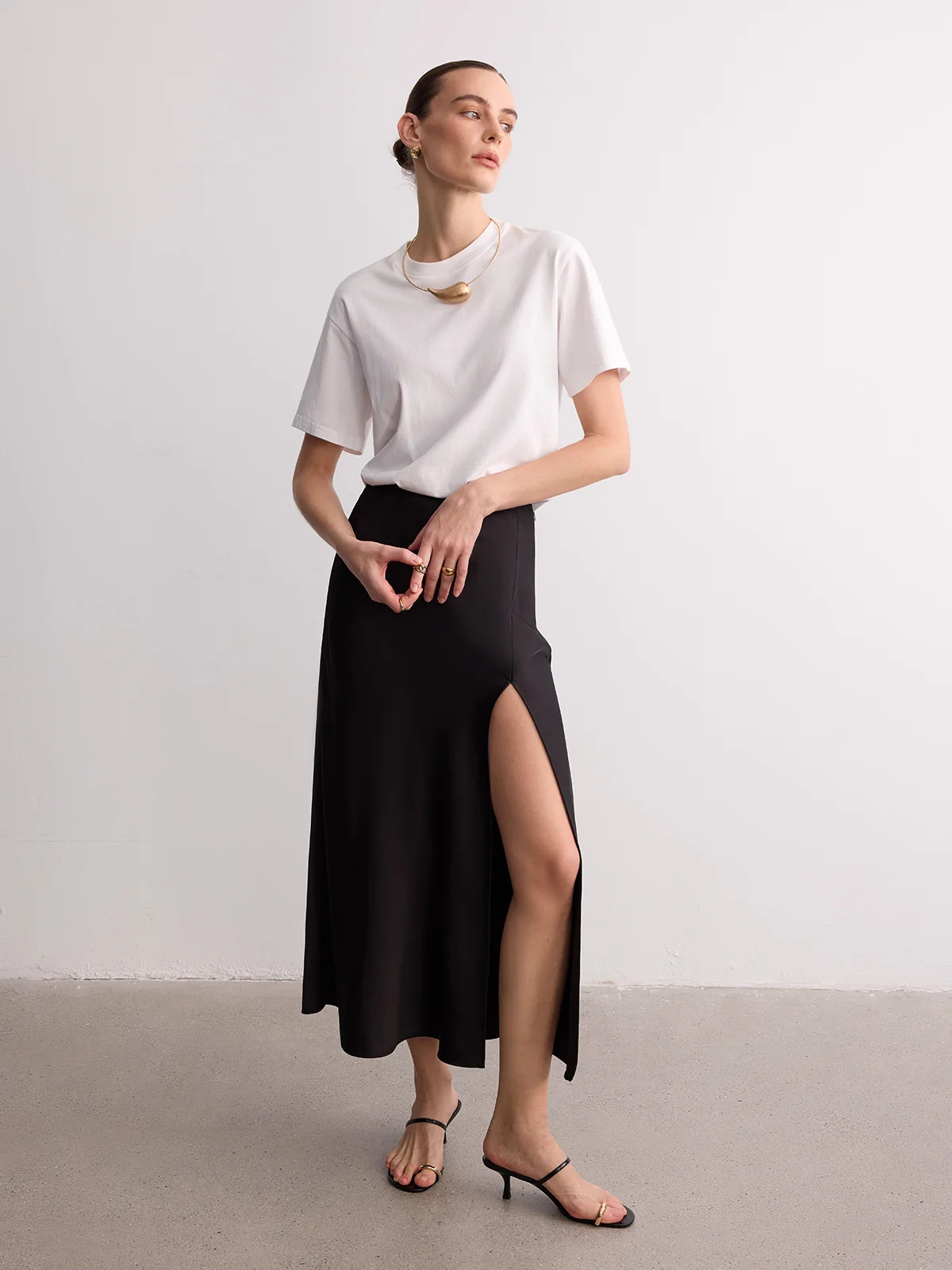 High Slit Satin Maxi Skirt | Commense