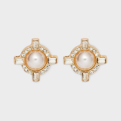 Gold Pearl Stud Round Clear Earrings - A New Day™ Gold | Target