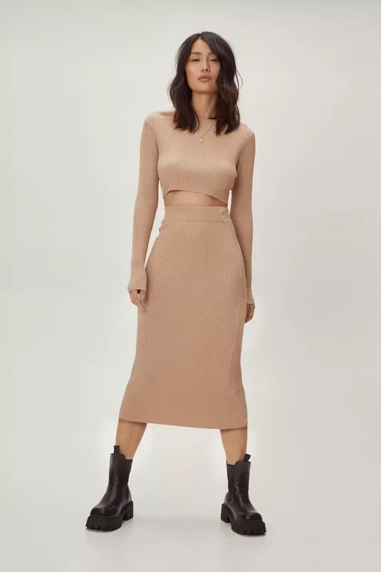 Knitted Crop Top and Midi Skirt Set | Nasty Gal (US)