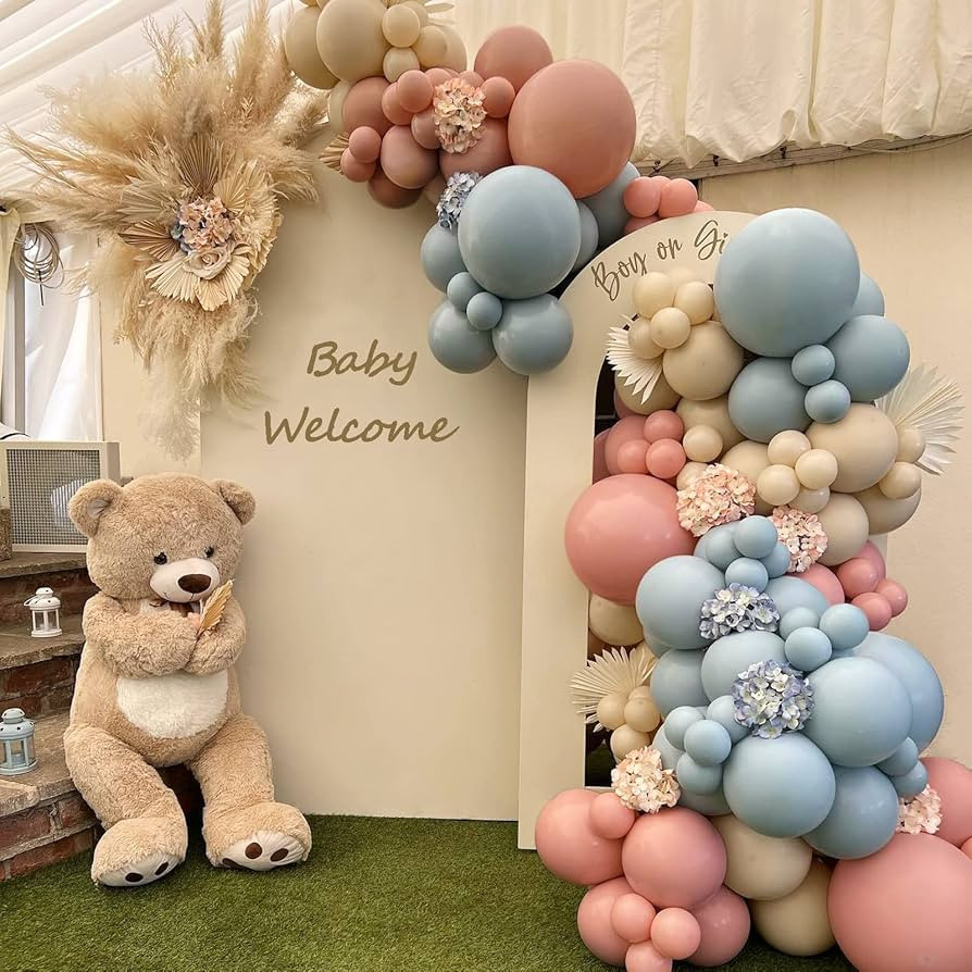 Pink and Blue Balloons Dusty Arch Kit Garland Nude for Gender Reveal Baby Shower Decorations Bear | Amazon (US)
