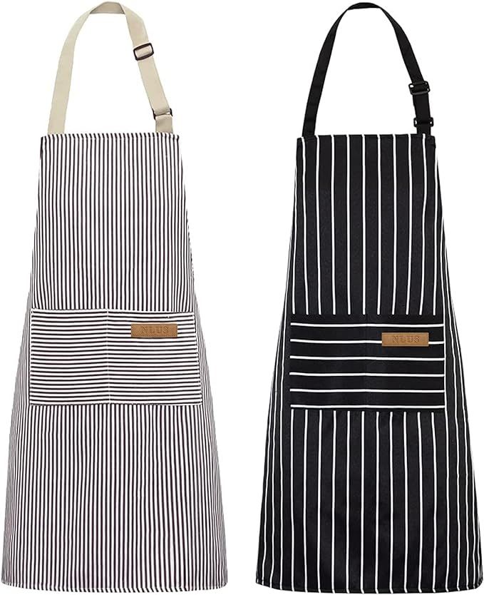 NLUS 2 Pack Kitchen Cooking Aprons, Adjustable Bib Soft Chef Apron with 2 Pockets for Men Women(B... | Amazon (US)