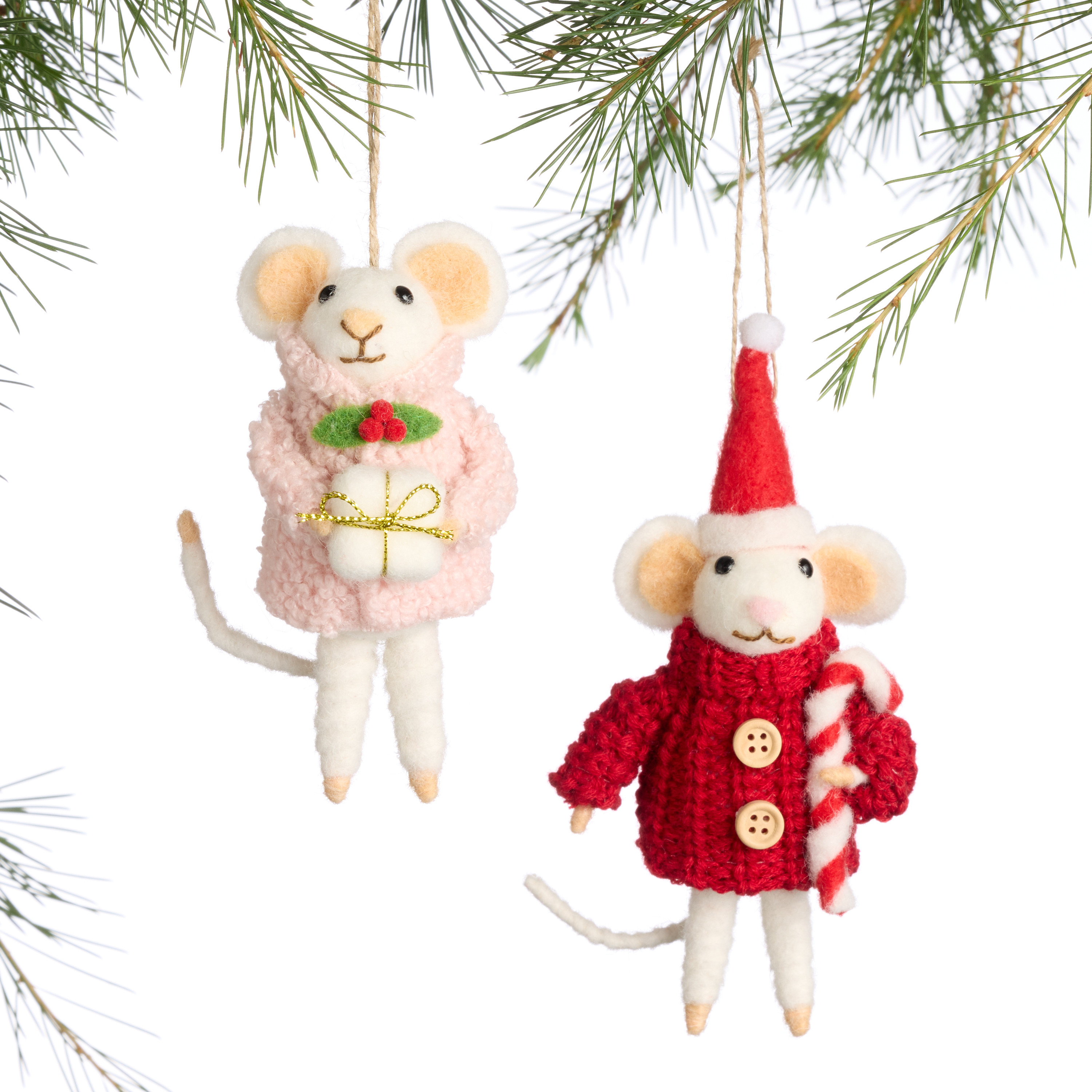Wool Christmas Mouse Ornaments Set of 2 | World Market