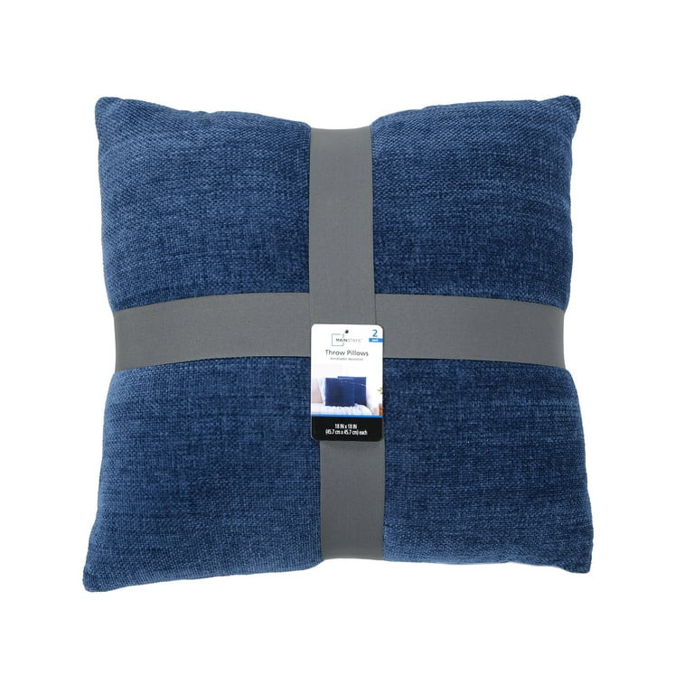 Mainstays 18" x 18" Solid Chenille Navy Polyester Decorative Pillow Set (2 Count) | Walmart (US)