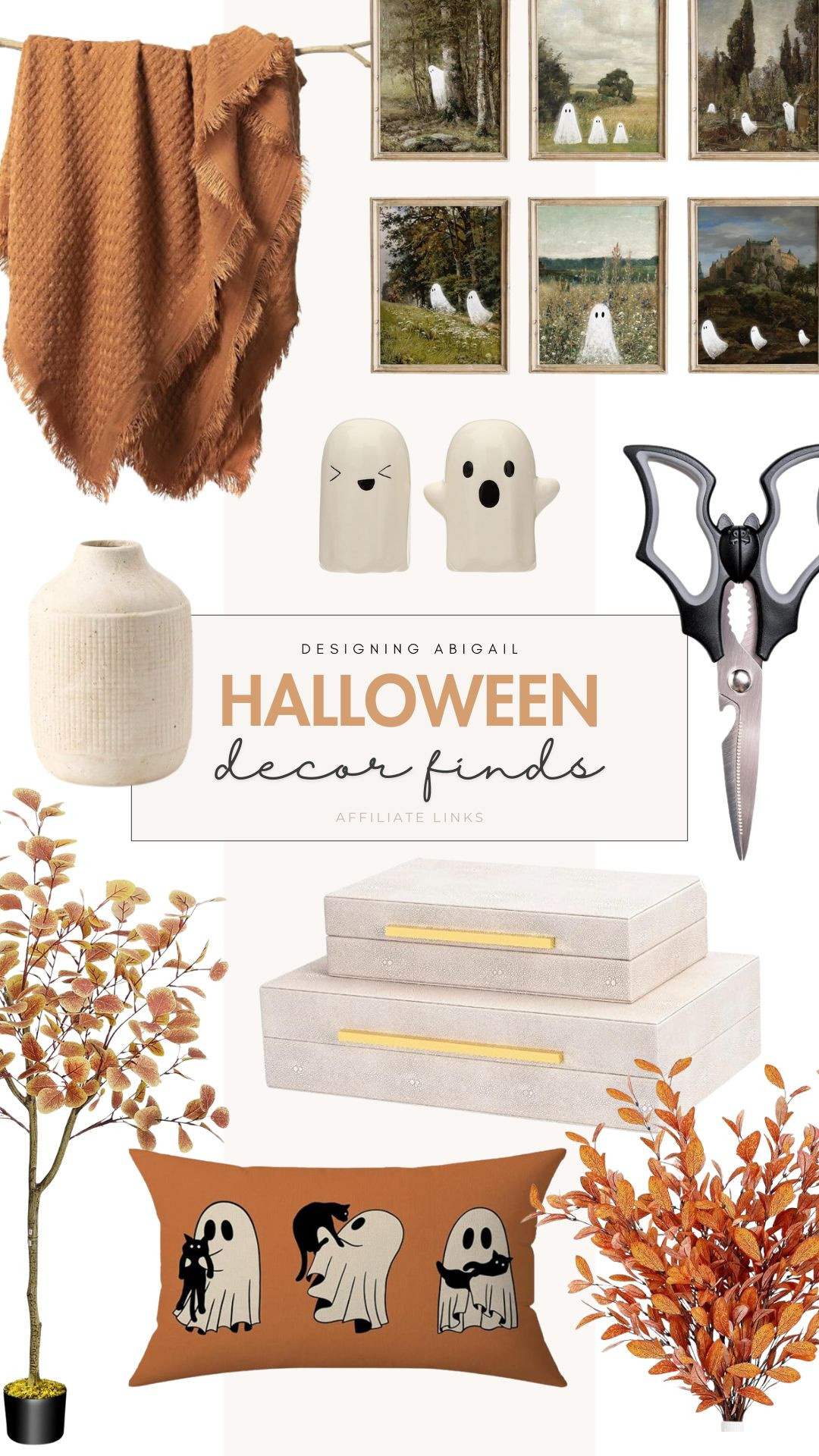 Halloween, Halloween decor, ghost, ghostie, ghost decor, decoration, decorative boxes, salt and pepper shakers, fall foliage, flower base, decorative vase, blanket, pastoral painting, pastoral picture, wall art Halloween kitchen, Halloween scissors bat 

#LTKHome #LTKHalloween #LTKSeasonal