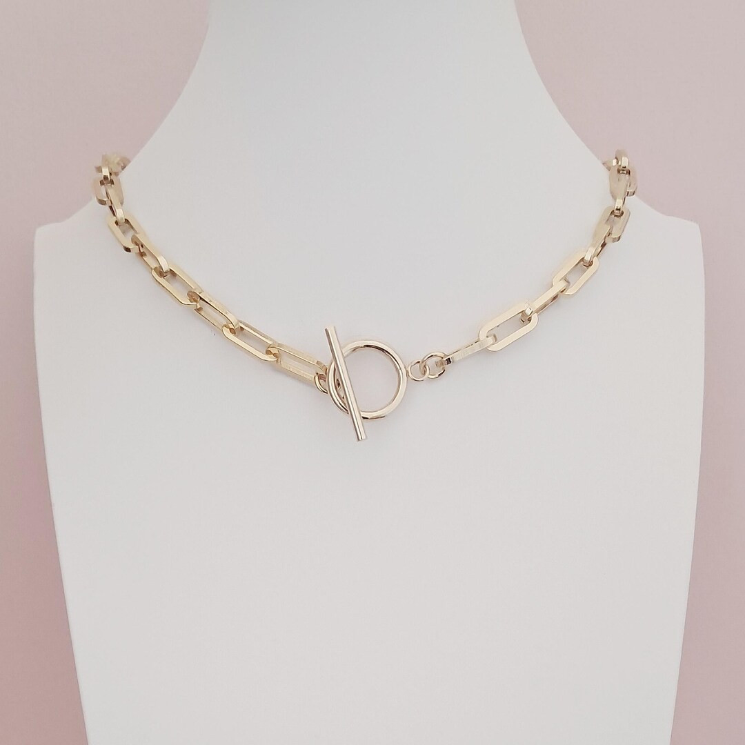 OT T-Bar Toggle necklace - 6mm Paperclip Chain Necklace - Gold on Stainless Steel - Custom made t... | Etsy (US)