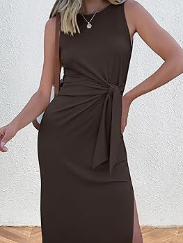 ANRABESS Womens Summer Casual Sleeveless T Shirt Midi Dress Slim Fit Tie Waist Split Tank Long Dr... | Amazon (US)