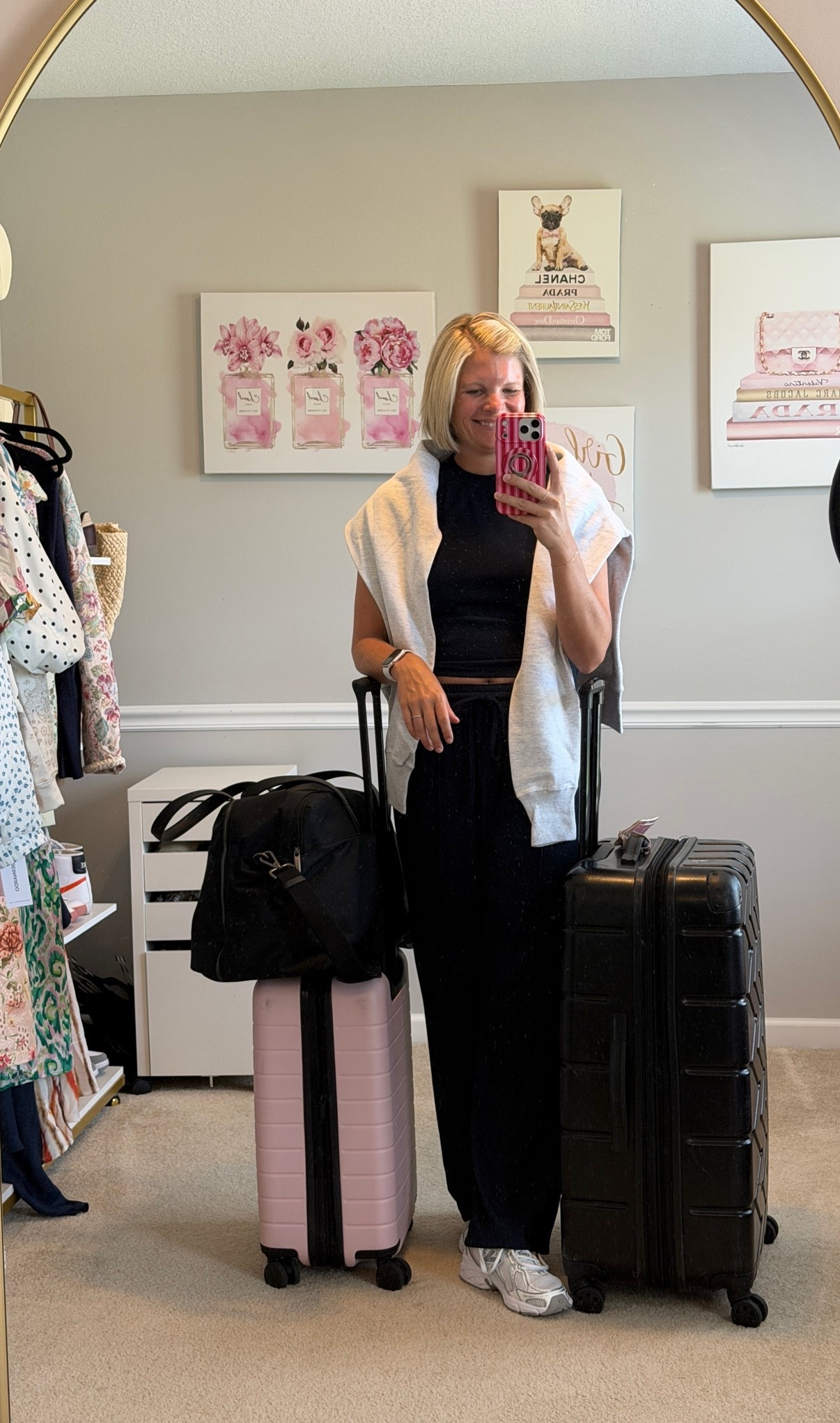 Navy two piece travel and lounge outfit TTS
Make up bag
Carry on luggage

#LTKTravel #LTKMidsize #LTKOver40