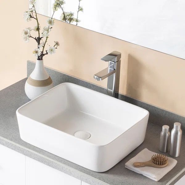 White Ceramic Rectangular Vessel Bathroom Sink | Wayfair Professional