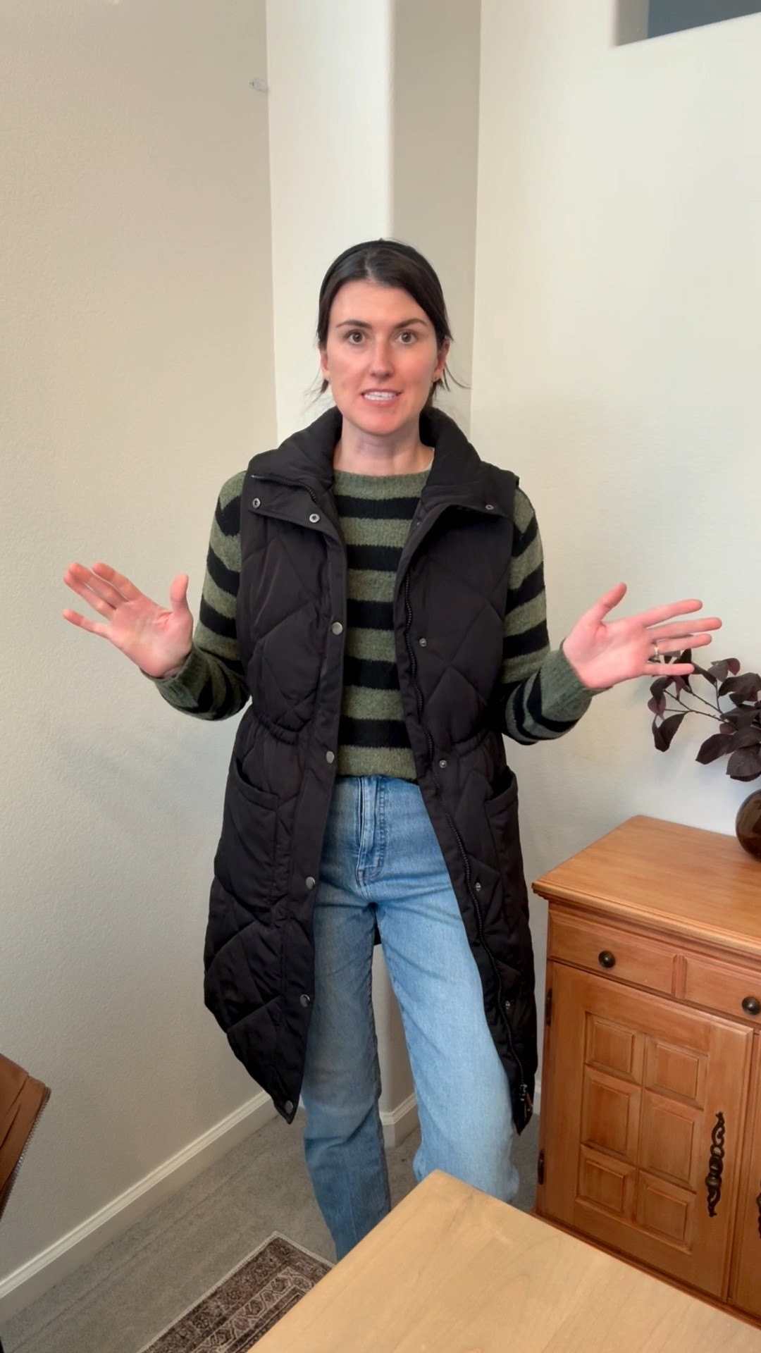 Long puffer vest. Runs large, size down one size. 

#LTKootd #LTKTall #LTKOver40