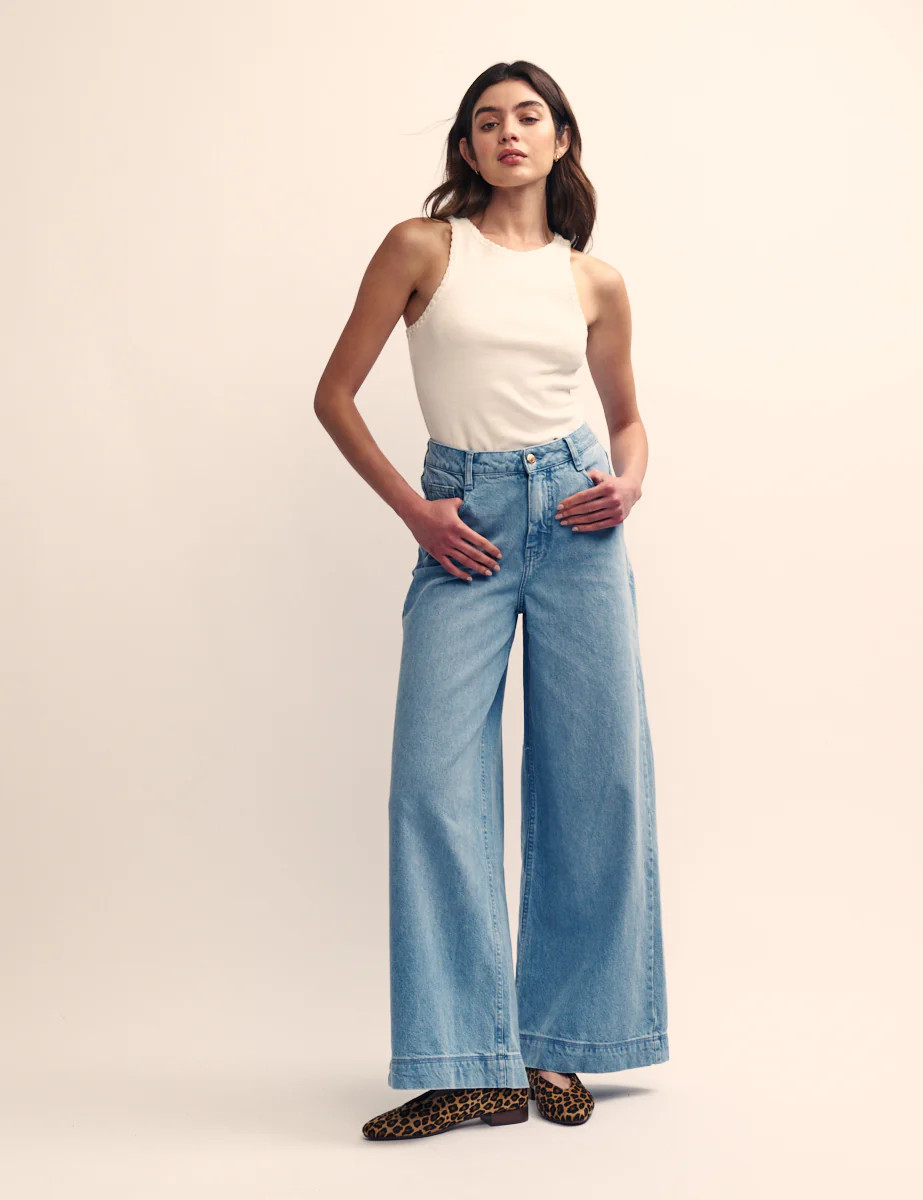 Mid Wash Blue Denim Super Wide Leg Jeans | Nobody's Child
