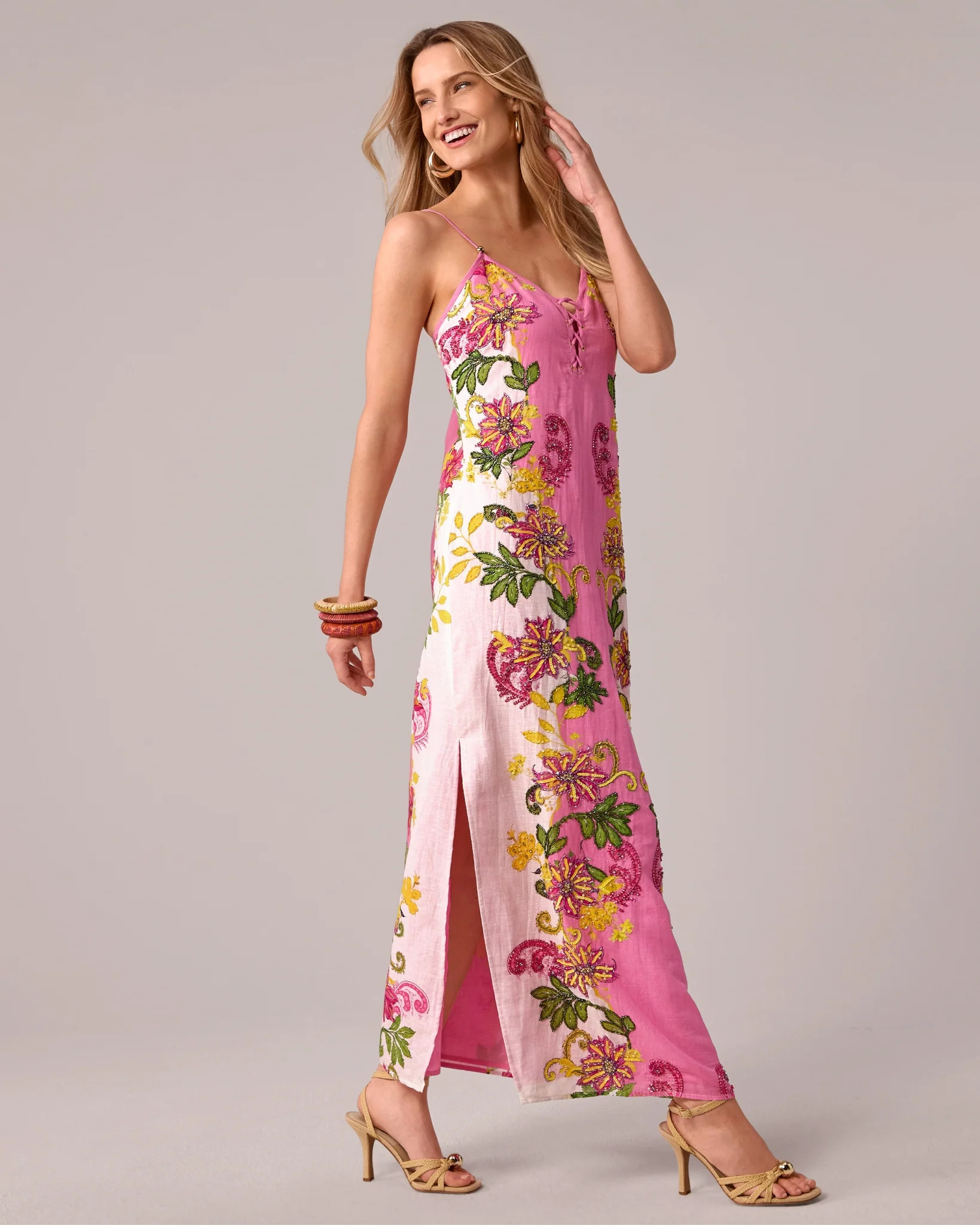 Maxi Slip Dress - Embellished Garden | Boston Proper