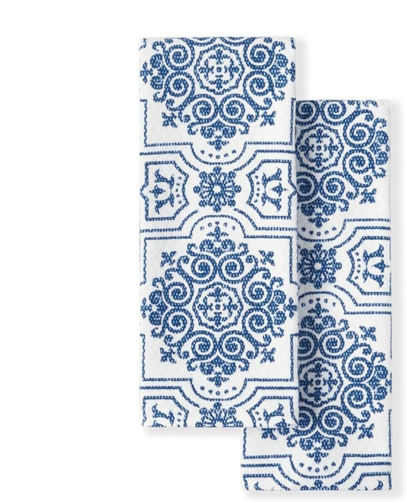 Martha Stewart Dual Purpose Kitchen Towel 2-Pack Set, Strie Medallion, 16"x28" | Amazon (US)