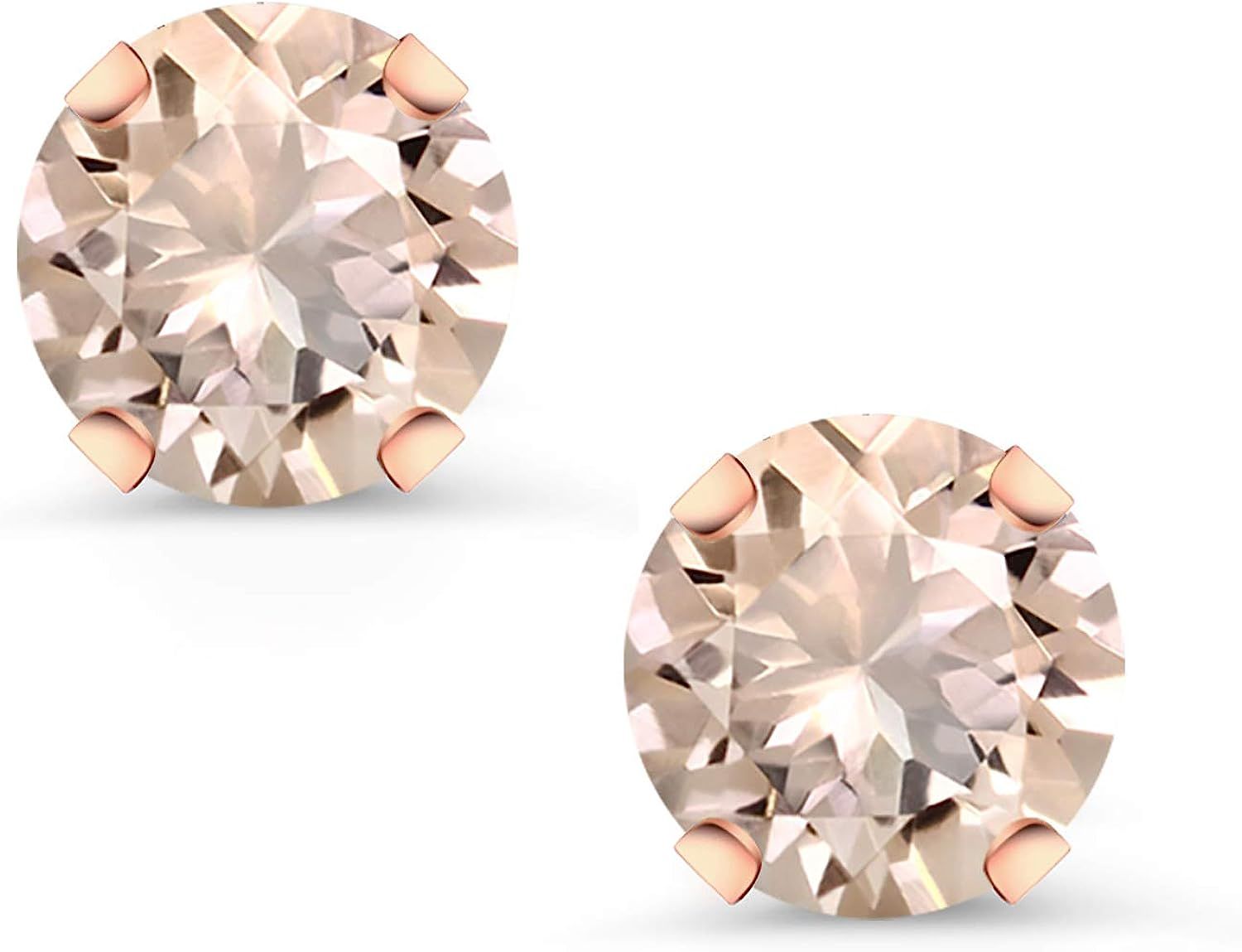 Gem Stone King 10K Rose Gold Peach Morganite Stud Earrings For women (0.80 Ct Round 5MM) | Amazon (US)