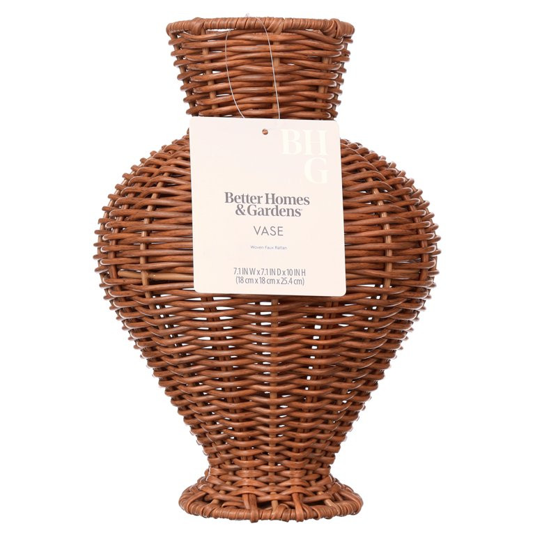 Better Homes & Gardens 10" Brown Woven Faux Rattan Indoor Vase - Walmart.com | Walmart (US)