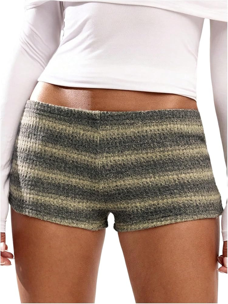 SOLY HUX Women's Striped Micro Shorts Y2k Knit Low Rise Booty Mini Shorts Color Block Stretchy Lo... | Amazon (US)